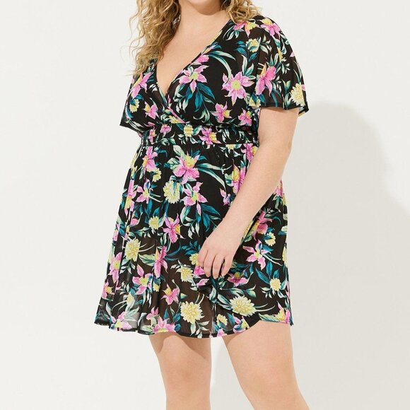 ❤️NWT VINTAGE TORRID SWIM COVER - COVERUP TROPICAL FLORAL DOLMAN DRESS PLUS SIZE - Picture 1 of 12